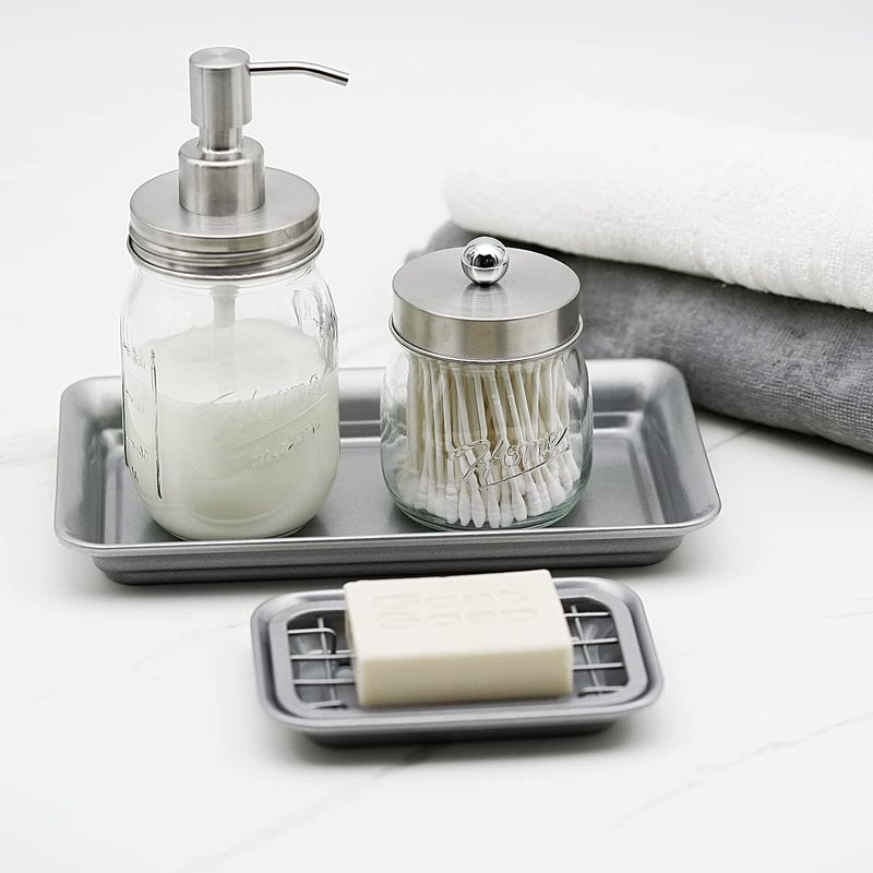 SheeChung Kitchen and Bathroom Soap Dish Tray - Metal 2-Piece Soap Dish Tray with Drainage Grid and Holder for Kitchen Sink Countertops to Store Soap, Sponges, Scrubbers - Rust Resistant (2 Pack, Silver) - Image 4